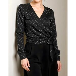 SÉZANE Ella Wrap Blouse, Black Lurex, FR36/US4